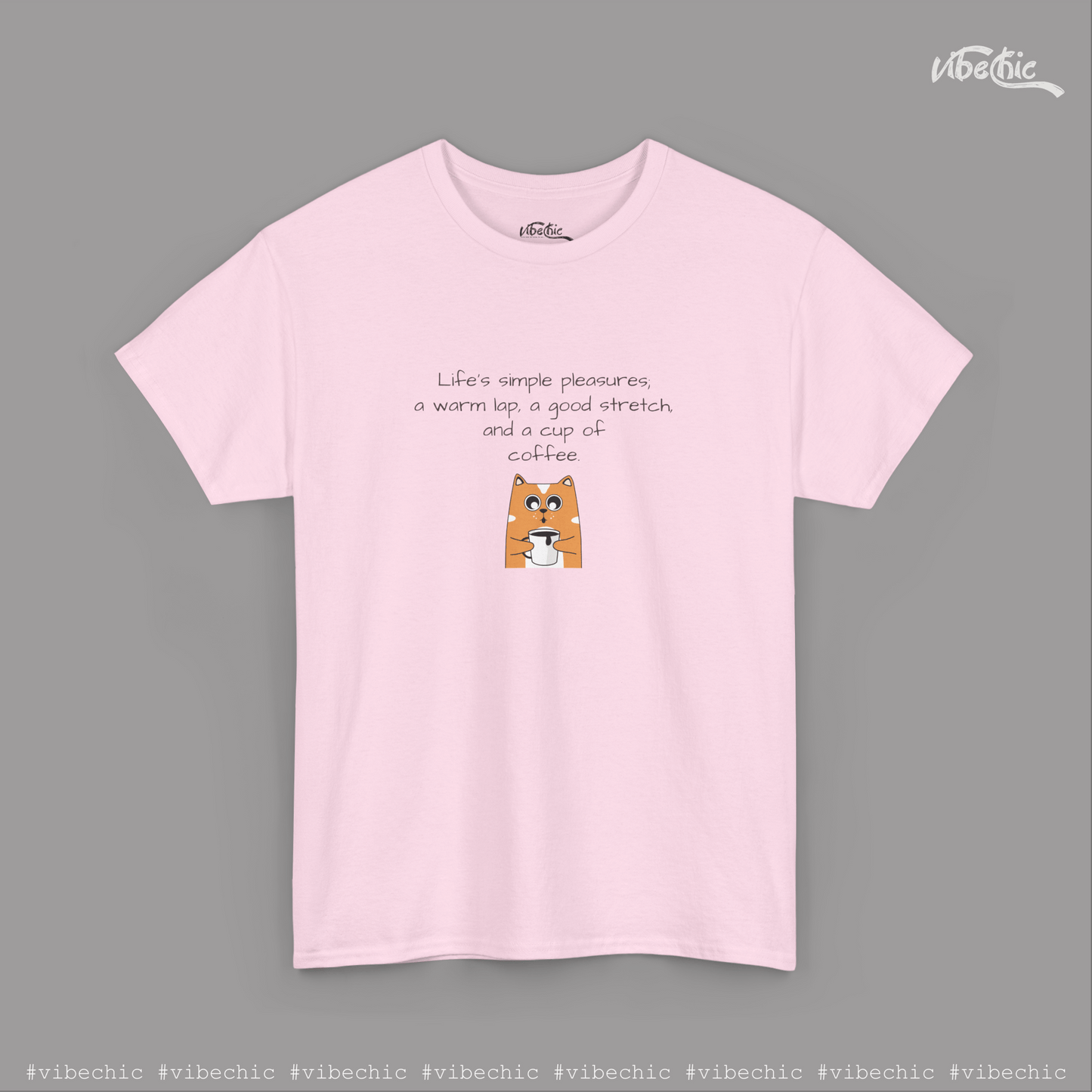 Comfy Cat on Lap with Coffee - Graphic Cotton T-Shirt - Vibe Chic Official - Tee Shirt