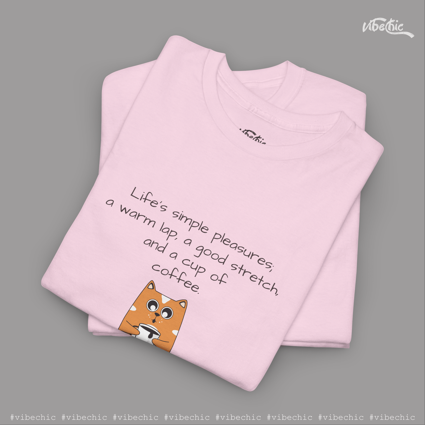 Comfy Cat on Lap with Coffee - Graphic Cotton T-Shirt - Vibe Chic Official - Tee Shirt