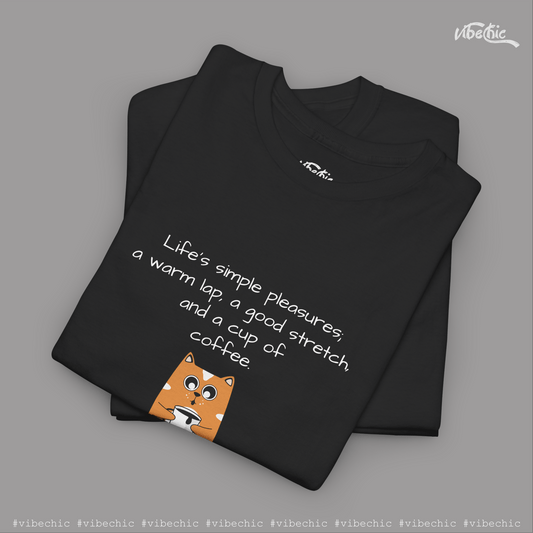 Comfy Cat on Lap with Coffee - Graphic Cotton T-Shirt - Vibe Chic Official - Tee Shirt