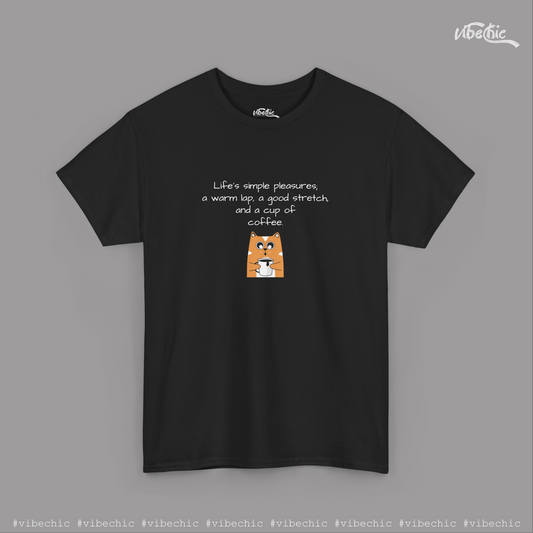 Comfy Cat on Lap with Coffee - Graphic Cotton T-Shirt - Vibe Chic Official - Tee Shirt