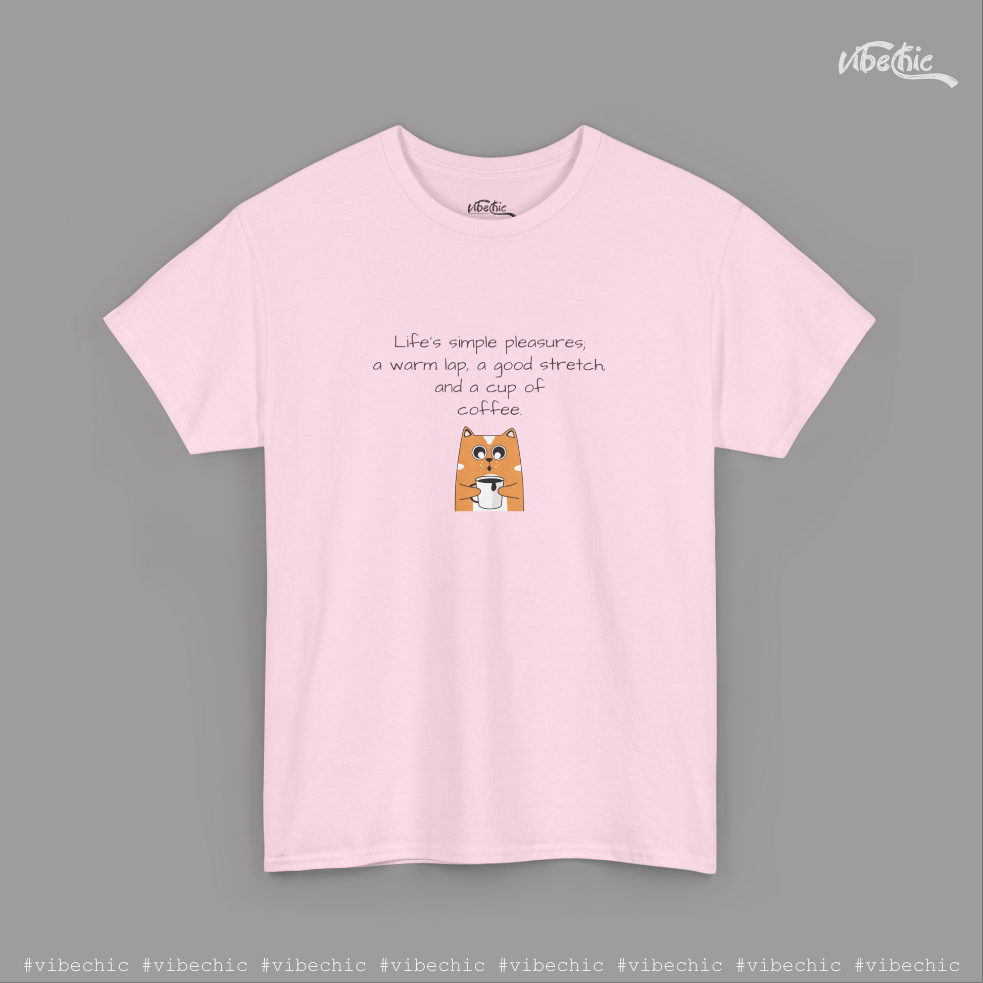 Comfy Cat on Lap with Coffee - Graphic Cotton T-Shirt - Vibe Chic Official - Tee Shirt
